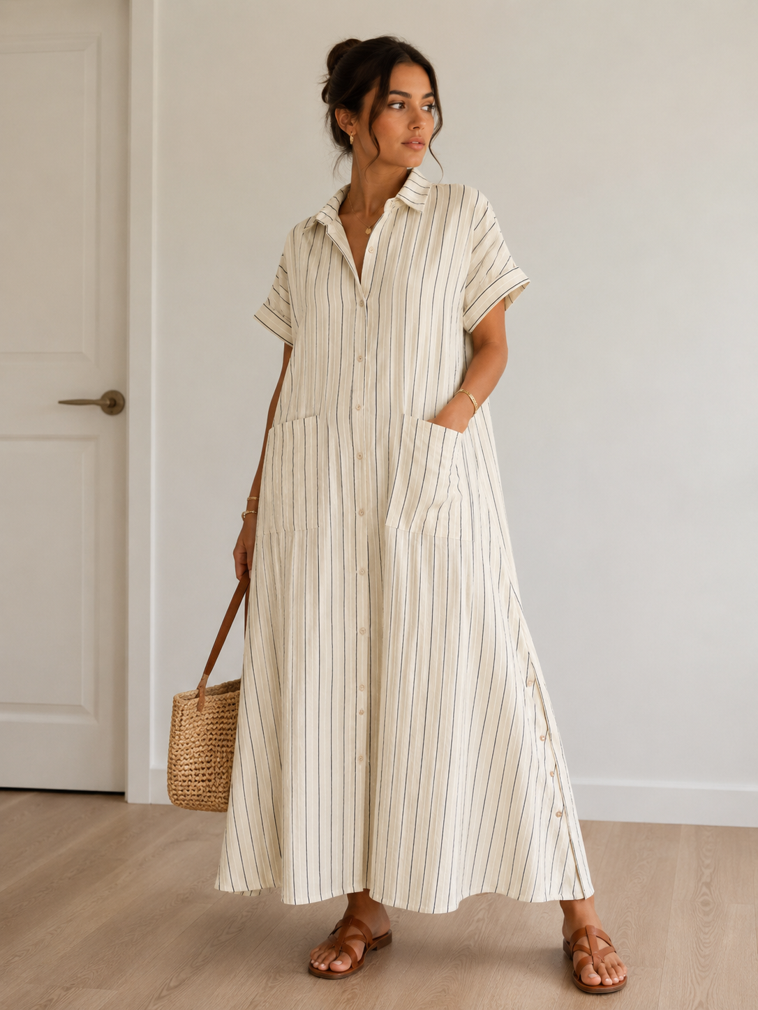 Printed Short Sleeve Shirt Dress