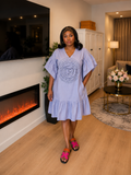 Floral & Butterfly Sleeve Embroidered Tiered Mini Dress