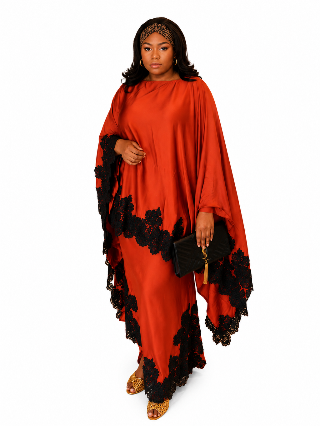 Satin Abaya with Lace Trim