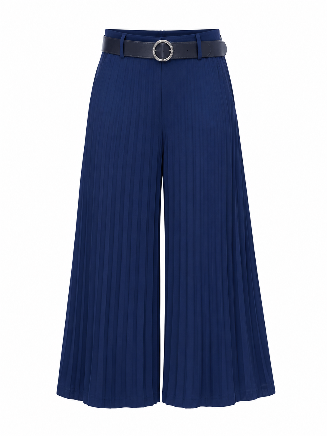 High-Waisted PlissÃ© Pleated Wide-Leg Trousers