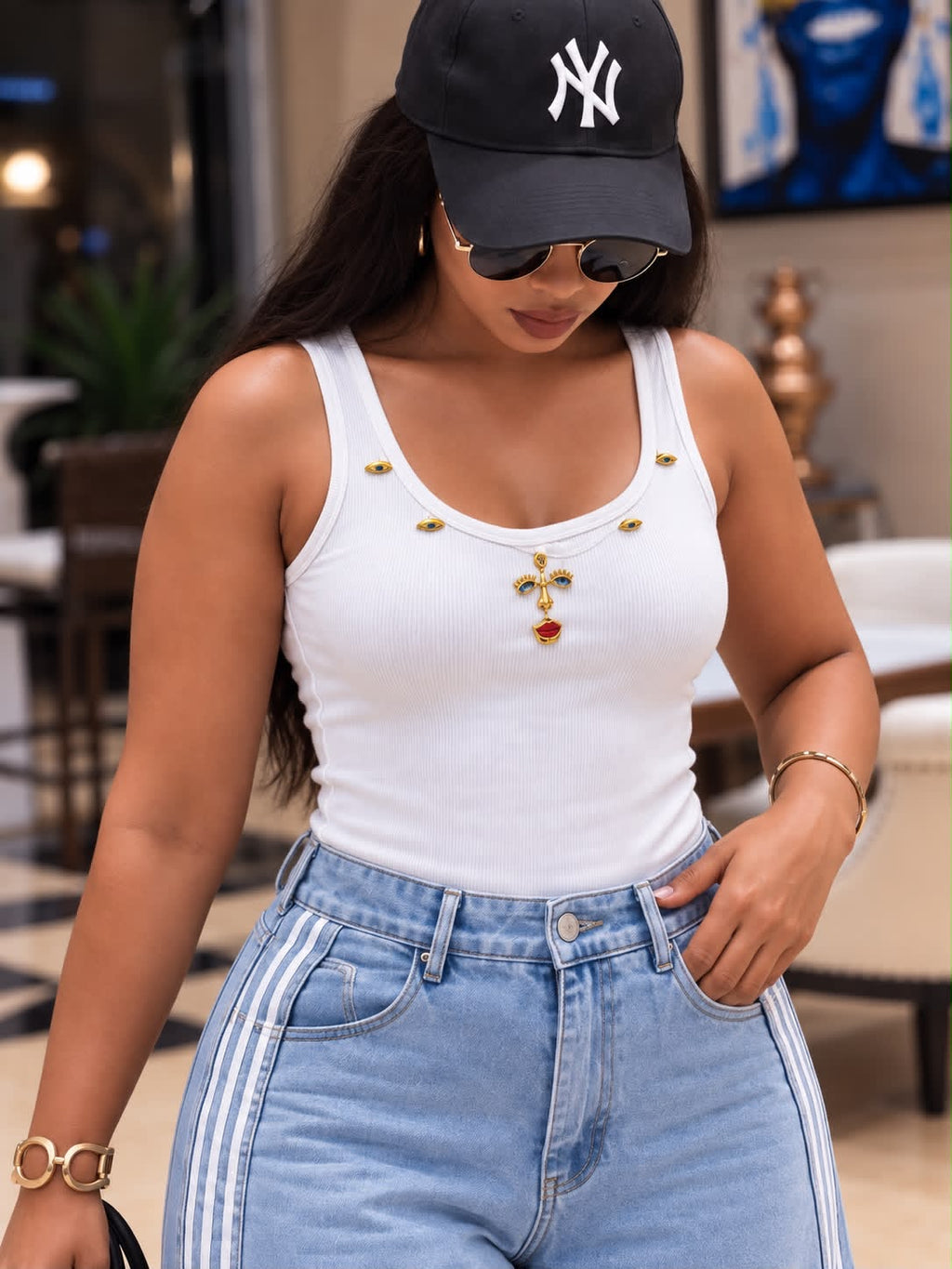 Button-Front Ribbed Tank Top
