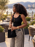 Button-Front Ribbed Knit Cami Tank Top