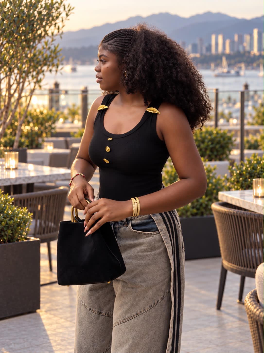 Button-Front Ribbed Knit Cami Tank Top