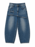 High-Waisted Layered & Contrast Stitch Wide-Leg Jeans