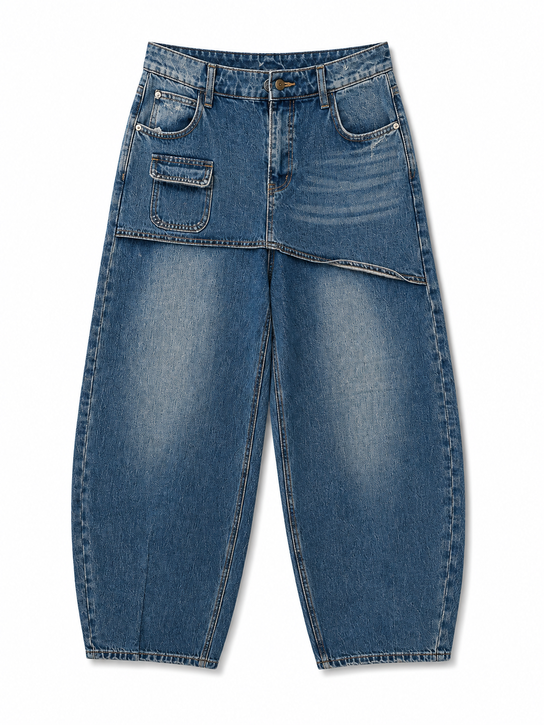 High-Waisted Layered & Contrast Stitch Wide-Leg Jeans