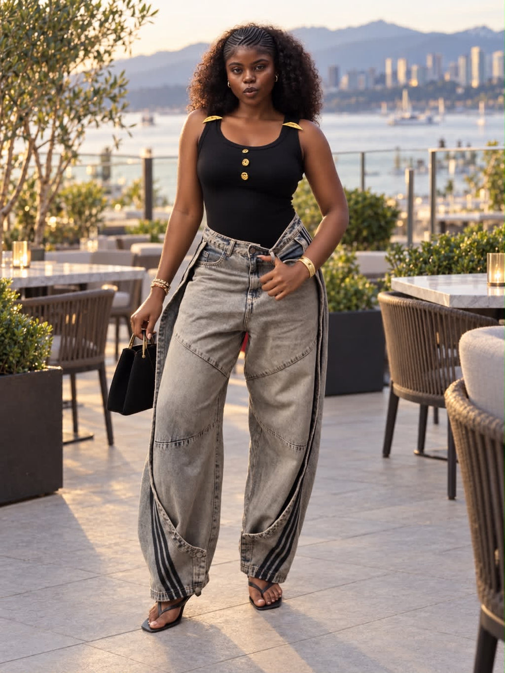 Button-Front Ribbed Knit Cami Tank Top