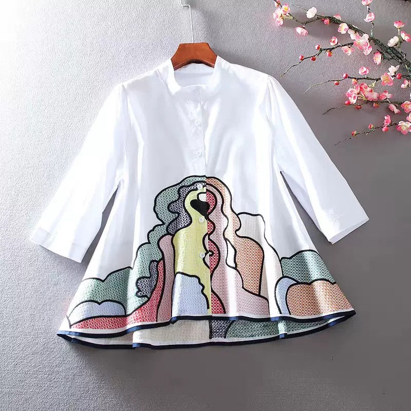 Women’s Abstract Graphic Peplum Blouse