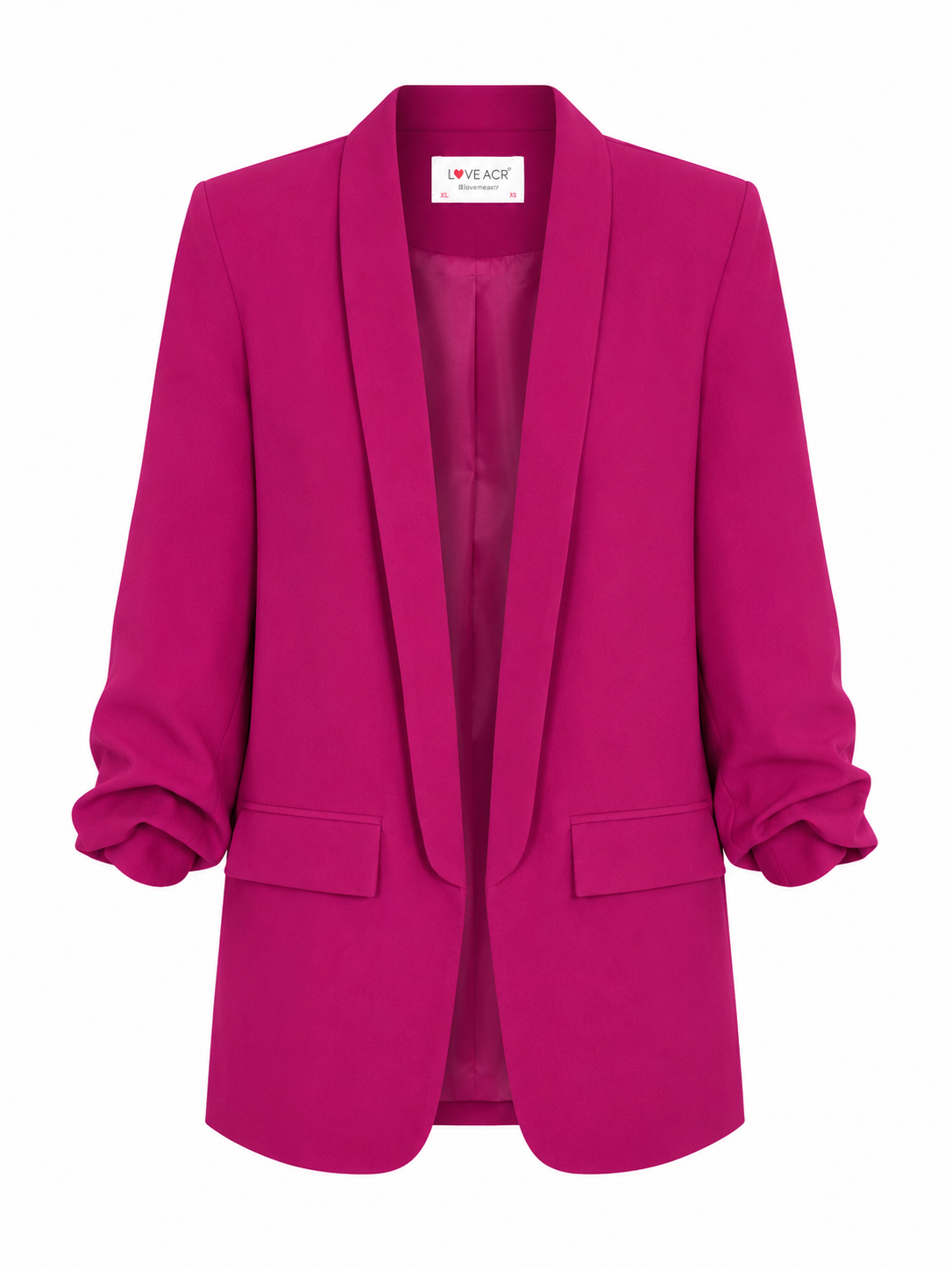 Elegance Ruched-Sleeve Open-Front Tailored Blazer