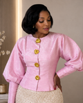 Pink Puff Sleeve Tweed Cardigan Jacket