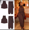Sleeveless High-Neck Top and Pleated Wide-Leg Pants Set