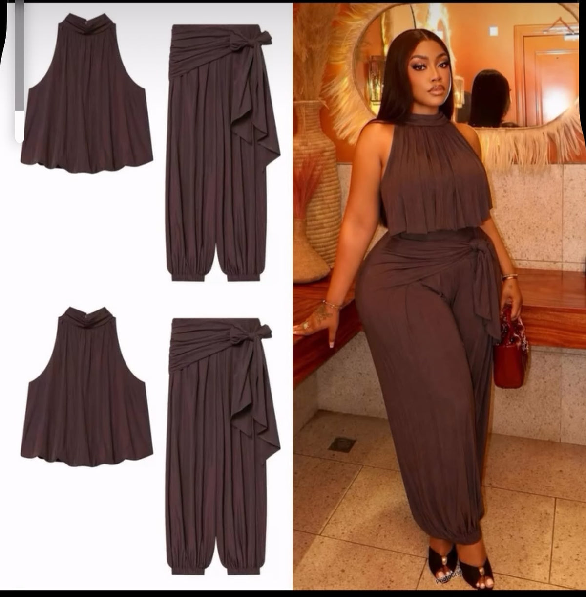 Sleeveless High-Neck Top and Pleated Wide-Leg Pants Set