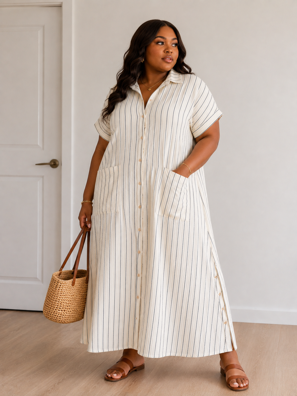 Printed Short Sleeve Shirt Dress