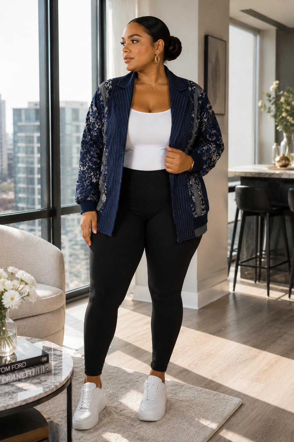 Embroidered Open-Front Jacket with Pocket Details