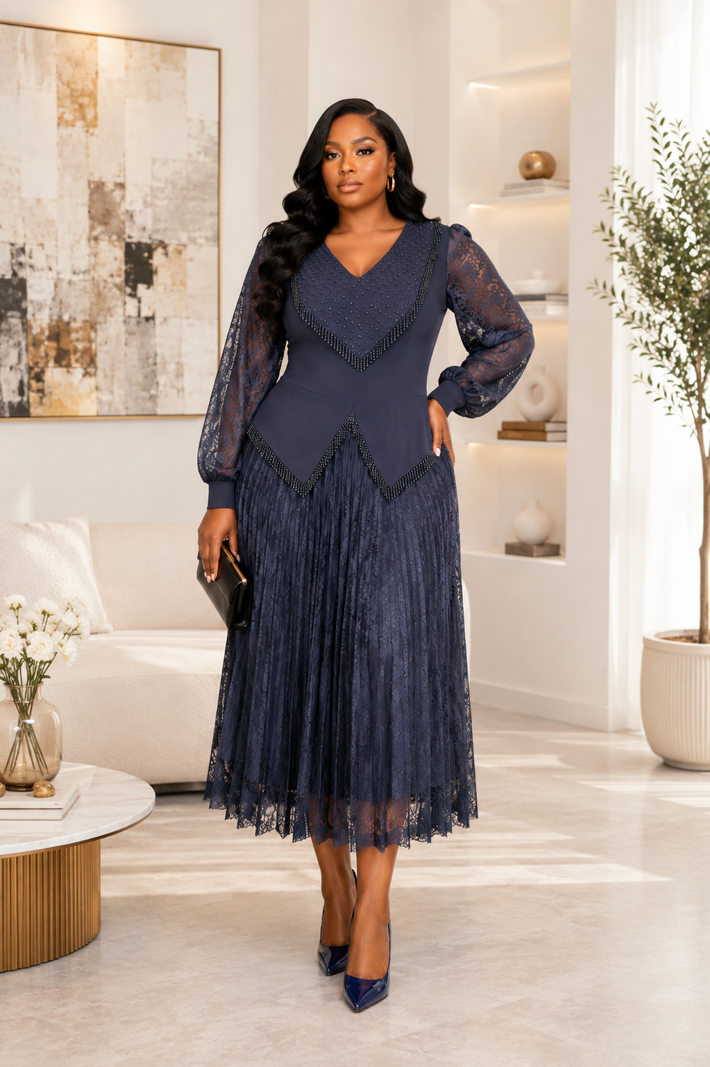 The LAYLA FRINGE PLEATED MIDI DRESS