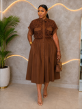 Elegant Brown Button-Down Midi Shirtdress