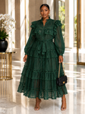 High Neck Pleated Ruffle Maxi Dress