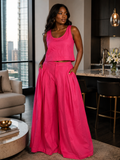 Sleeveless Crop Top & Wide-Leg Trouser Two-Piece Set