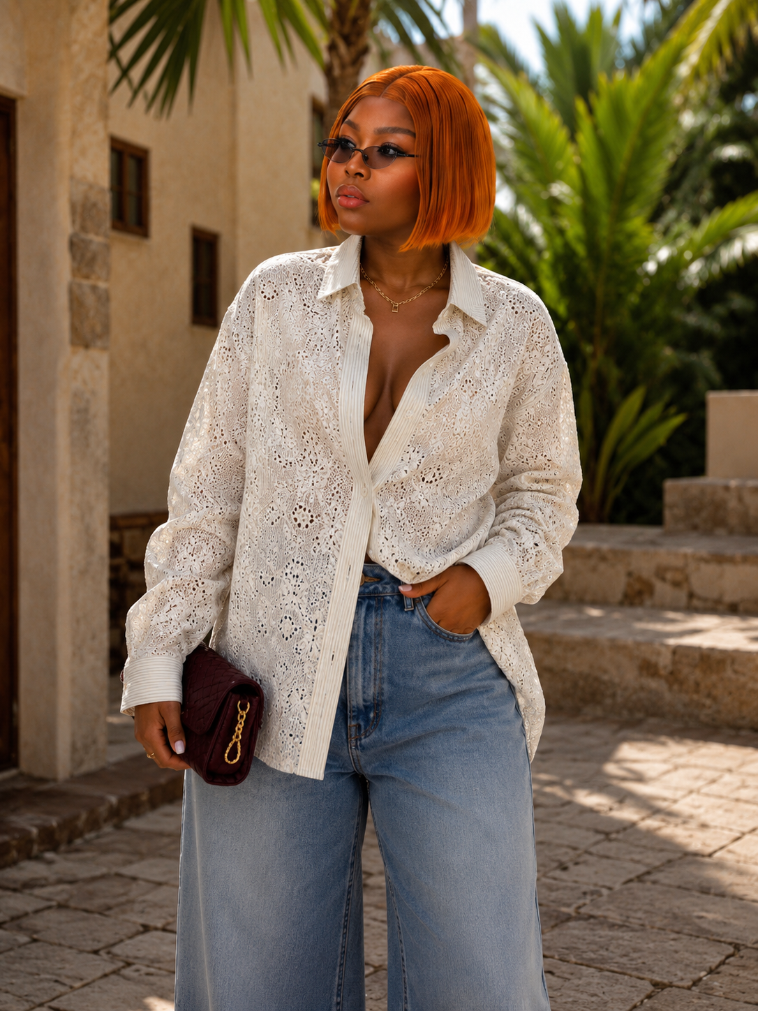 Women's Printed Button-Up Blouse