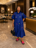 Floral AppliquÃ© Ruffle Hem Shirt Dress