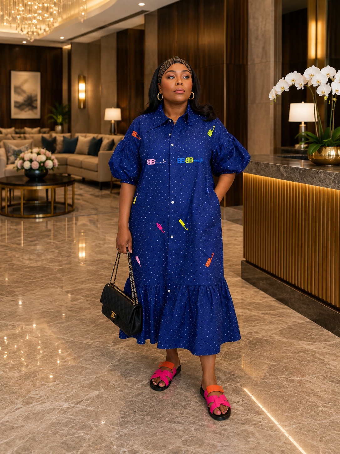 Floral AppliquÃ© Ruffle Hem Shirt Dress