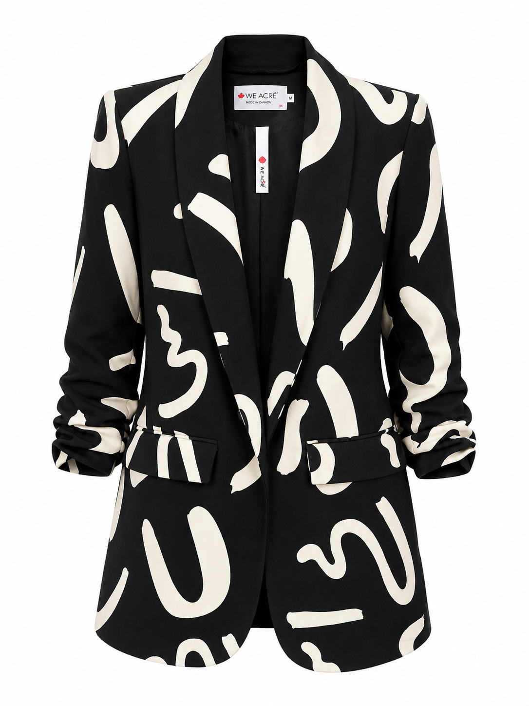 Elegance Ruched-Sleeve Open-Front Tailored Blazer