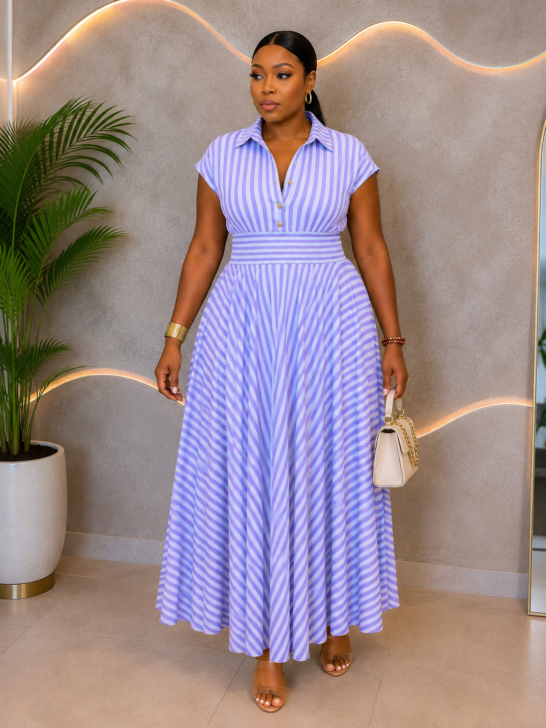 Best Seller: Elegant Striped Button-Down Belted Maxi Dress (PREORDER ONLY FOR THIS ITEM)