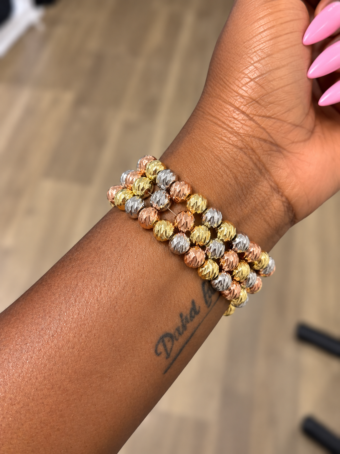 Tri-Tone Textured Bead Bracelet