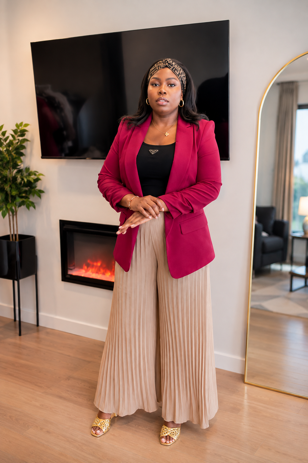Elegance Ruched-Sleeve Open-Front Tailored Blazer