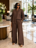 Satin Oversized Button-Down & Wide-Leg Pants Two-Piece Set
