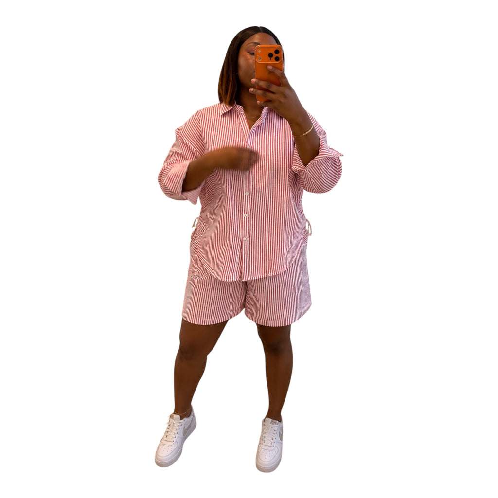 Long Sleeve Button-Down Shirt and Shorts 2-Piece Set