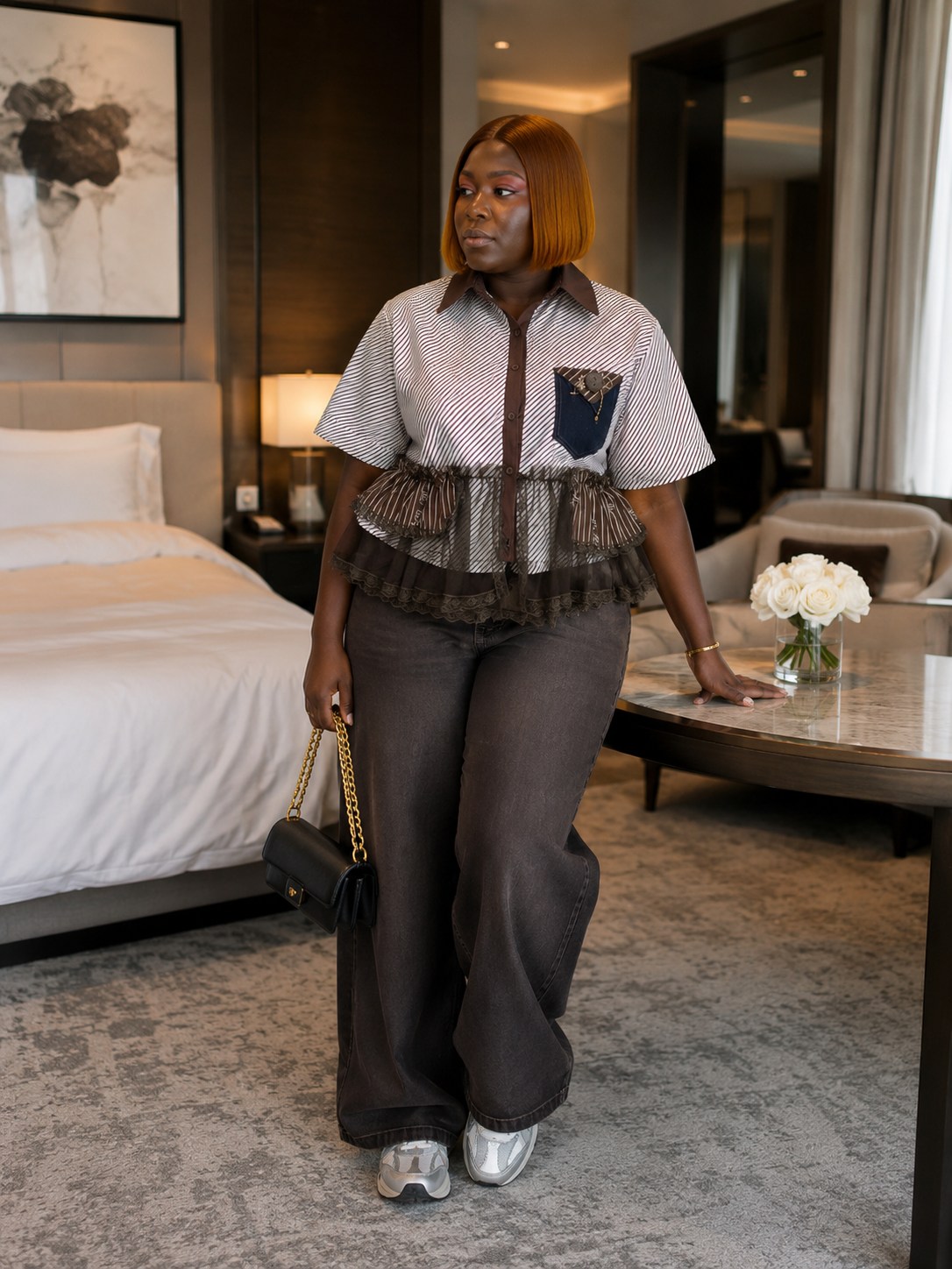 High-Waisted Dark Wash Wide-Leg Trouser