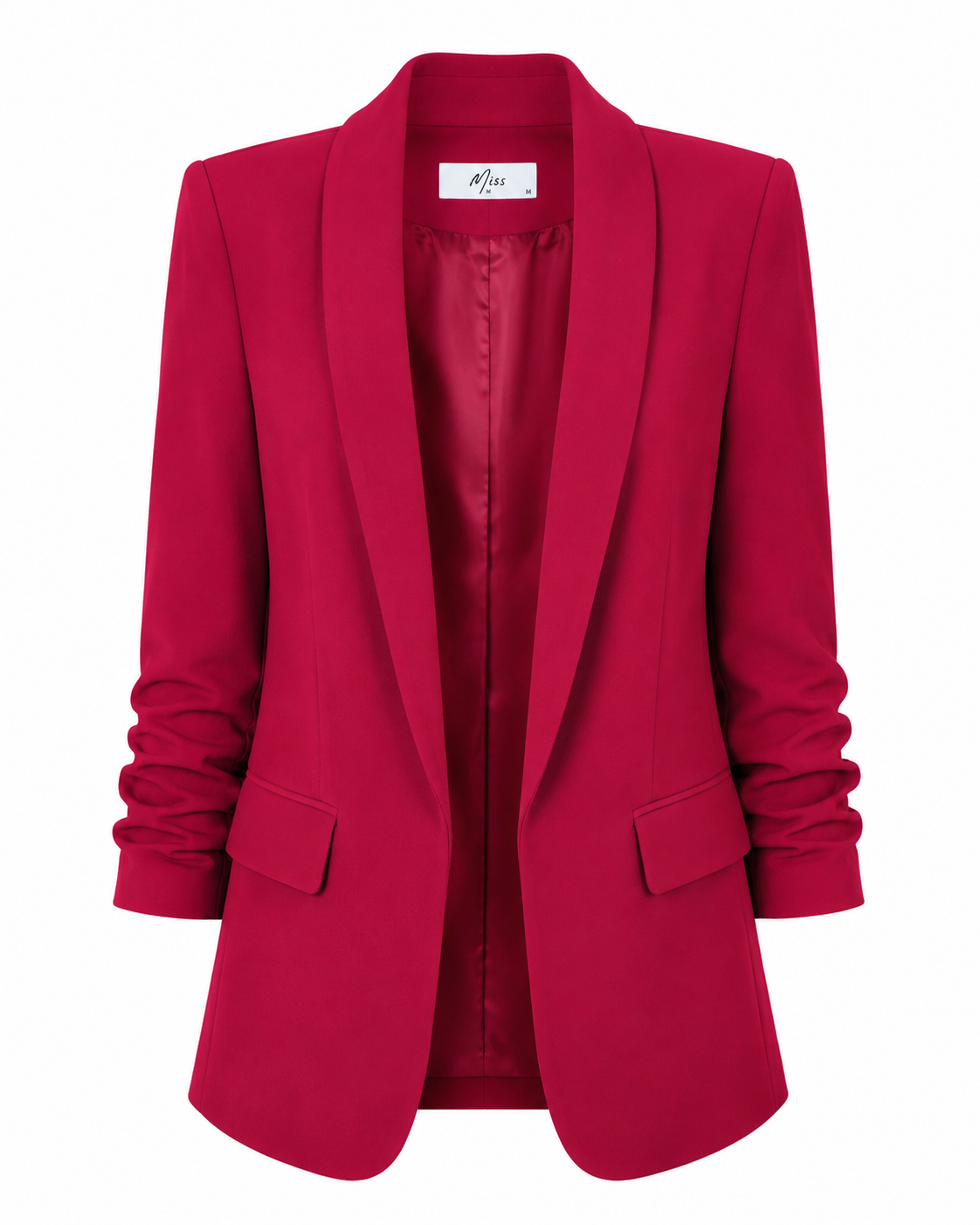 Elegance Ruched-Sleeve Open-Front Tailored Blazer