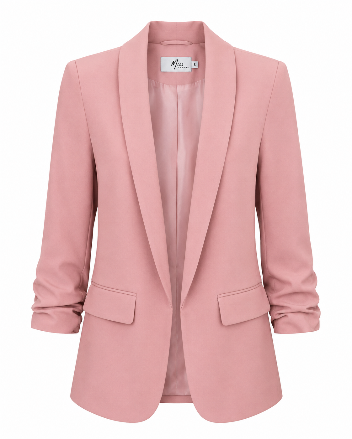 Elegance Ruched-Sleeve Open-Front Tailored Blazer