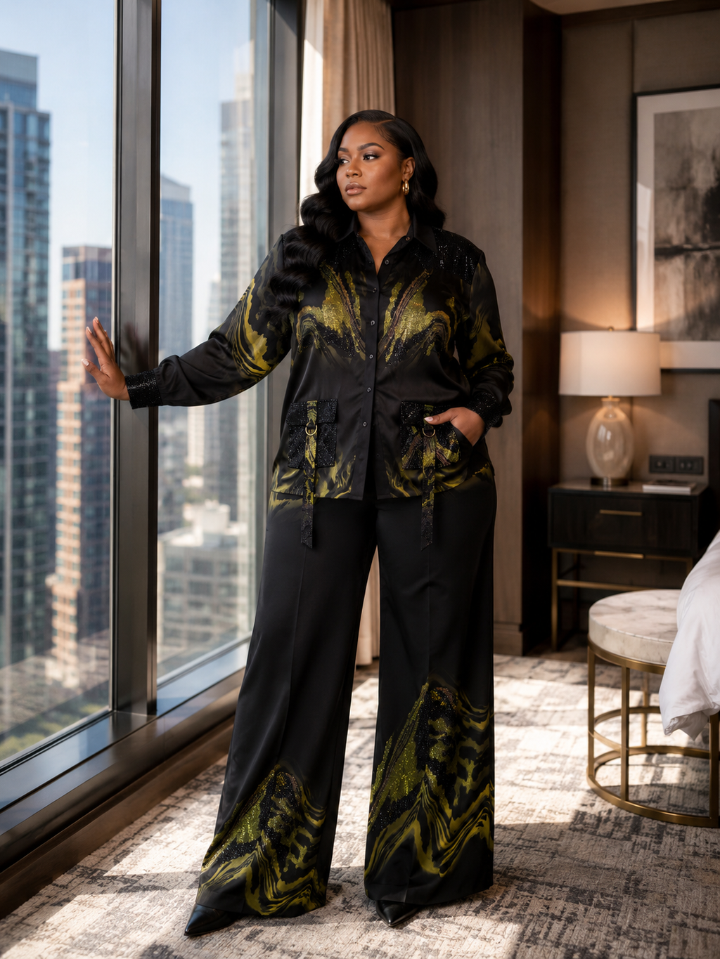 ELARA LUXE SATIN TWO PIECE SET