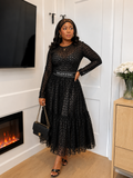 Sheer Mesh Long-Sleeve Tiered Tulle Maxi Two Piece Set