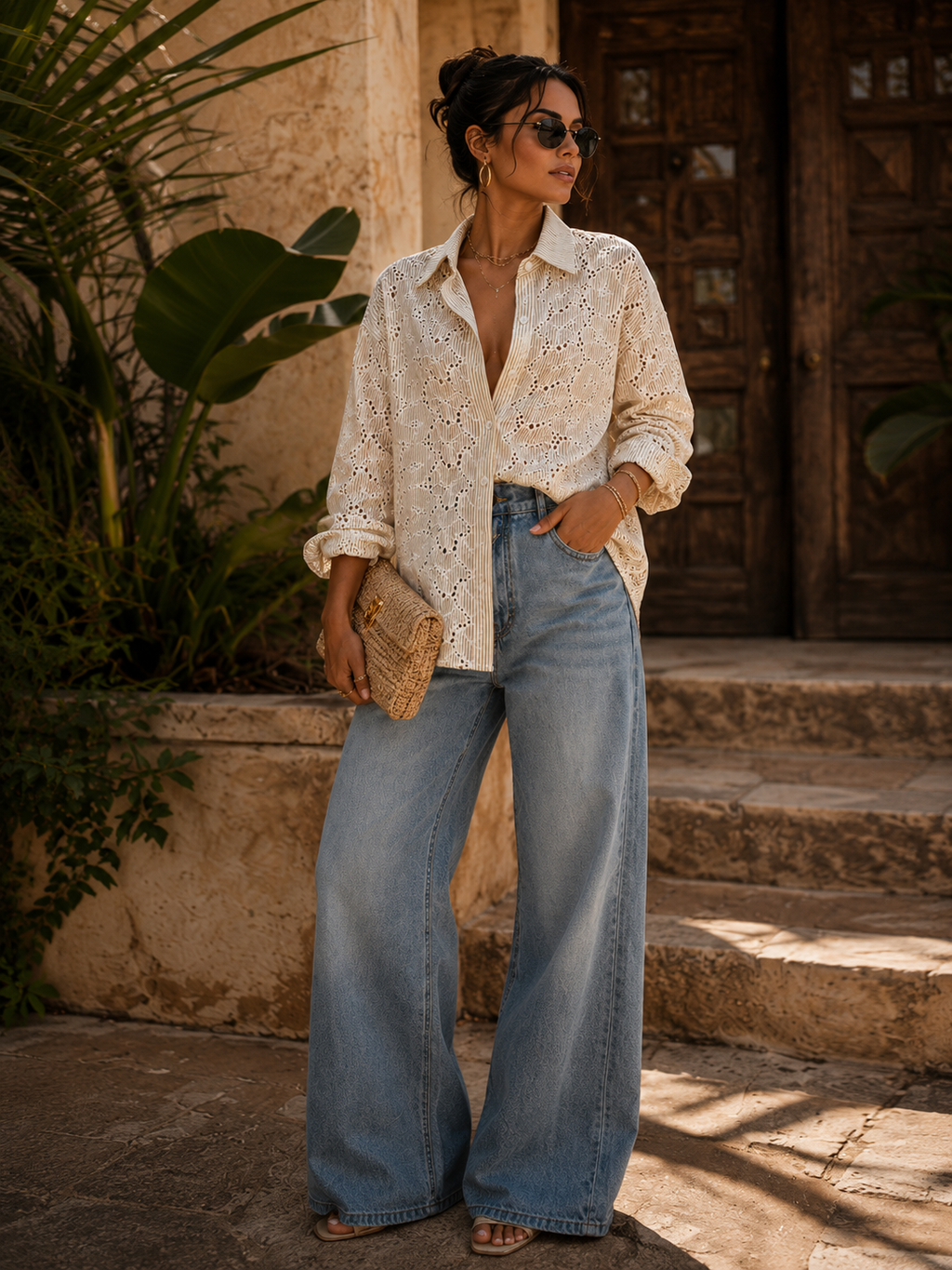 Women's Printed Button-Up Blouse