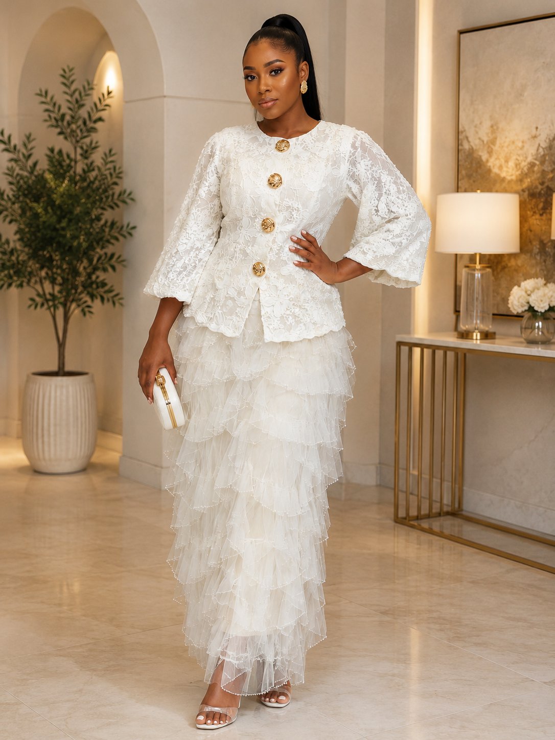 Textured Puff-Sleeve Peplum Top