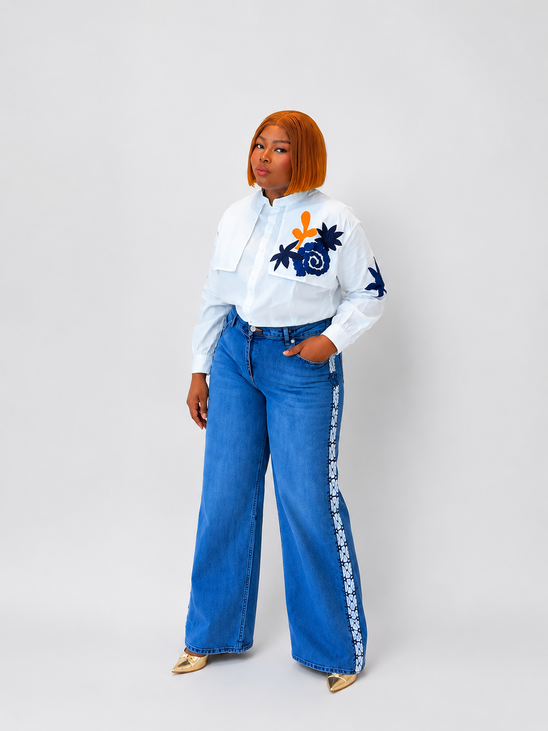 Women's High Waist Wide Leg Side Tape Pants