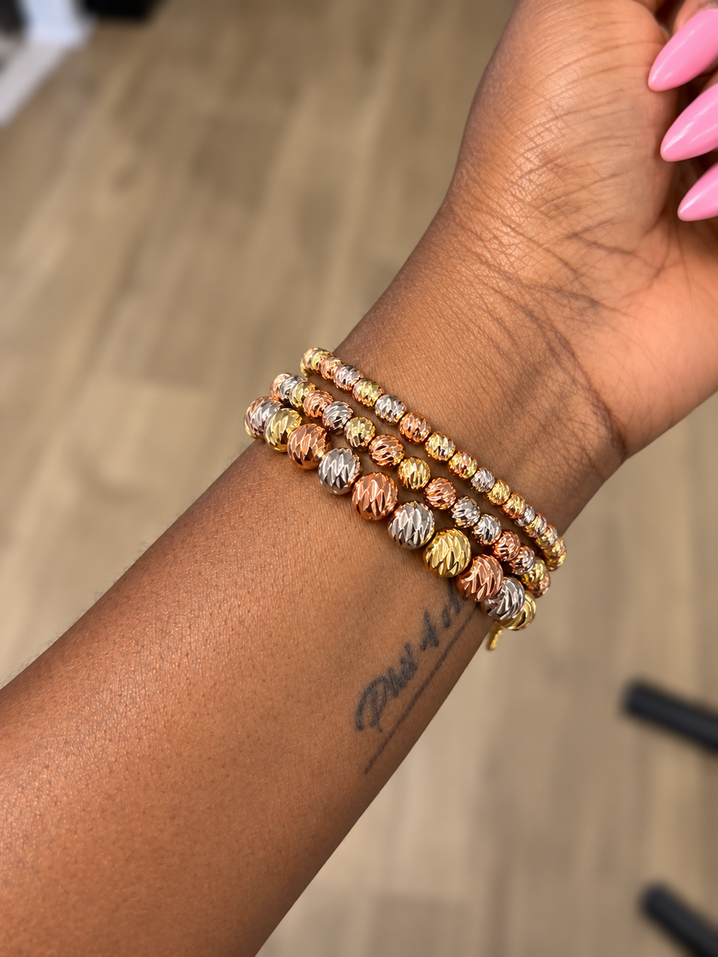 Tri-Tone Textured Bead Bracelet