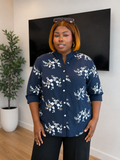 Floral Embroidered Split-Neck Tunic Blouse