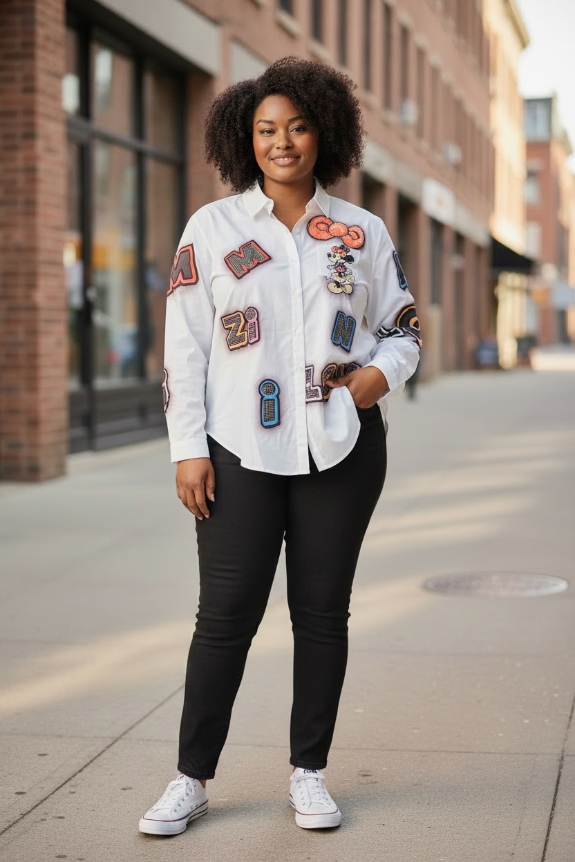Multi-Patch Long-Sleeve Button-Down Shirt