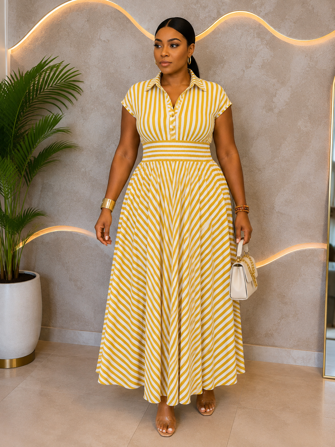 Best Seller: Elegant Striped Button-Down Belted Maxi Dress (PREORDER ONLY FOR THIS ITEM)