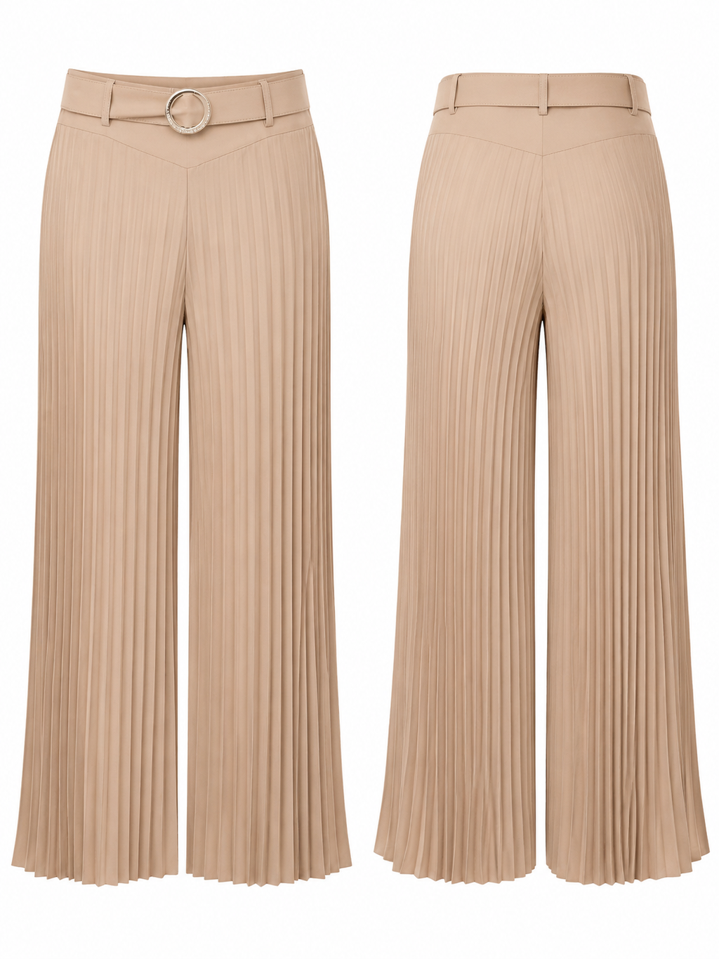 High-Waisted PlissÃ© Pleated Wide-Leg Trousers