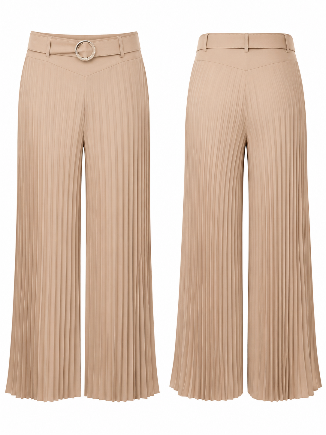 High-Waisted PlissÃ© Pleated Wide-Leg Trousers