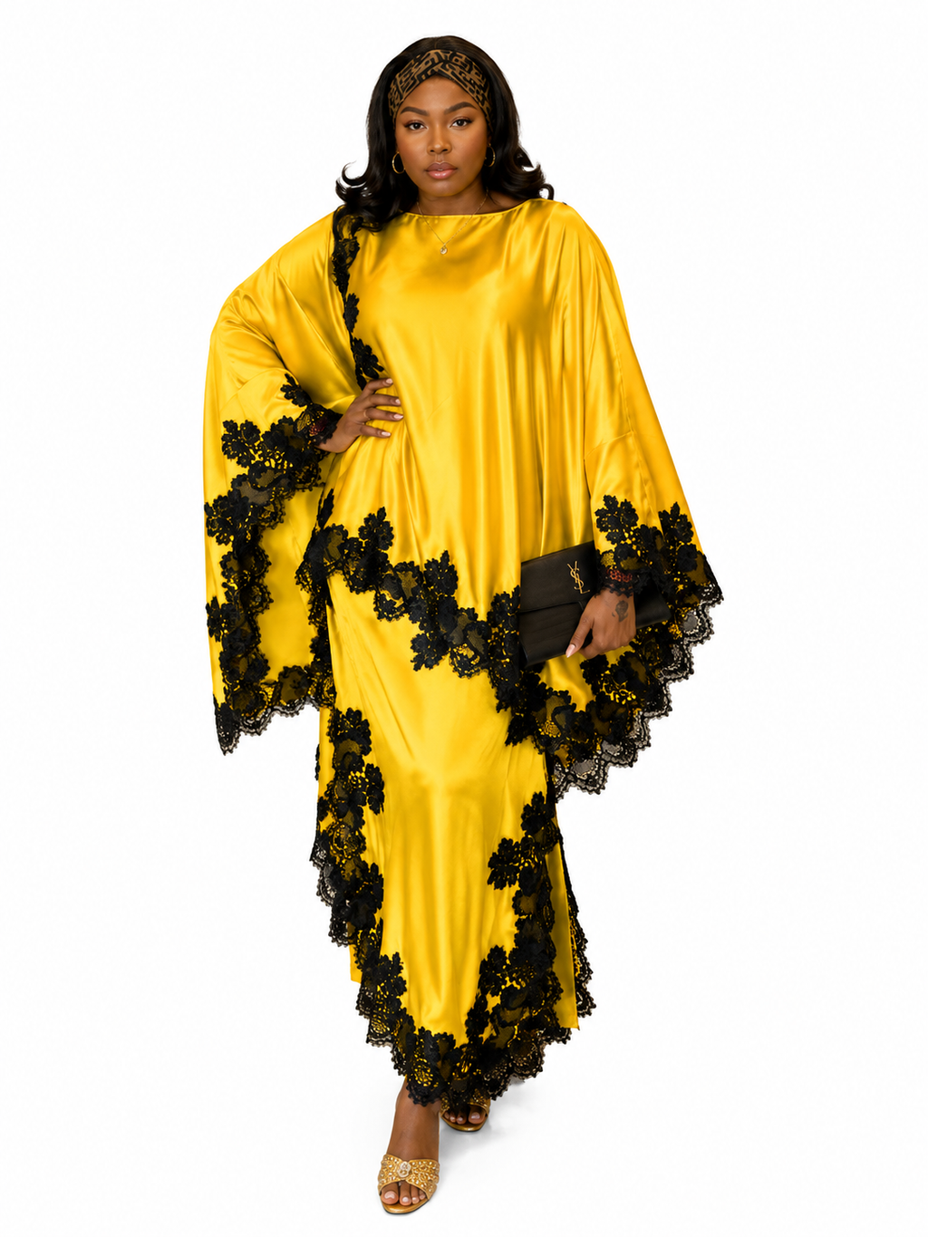 Satin Abaya with Lace Trim