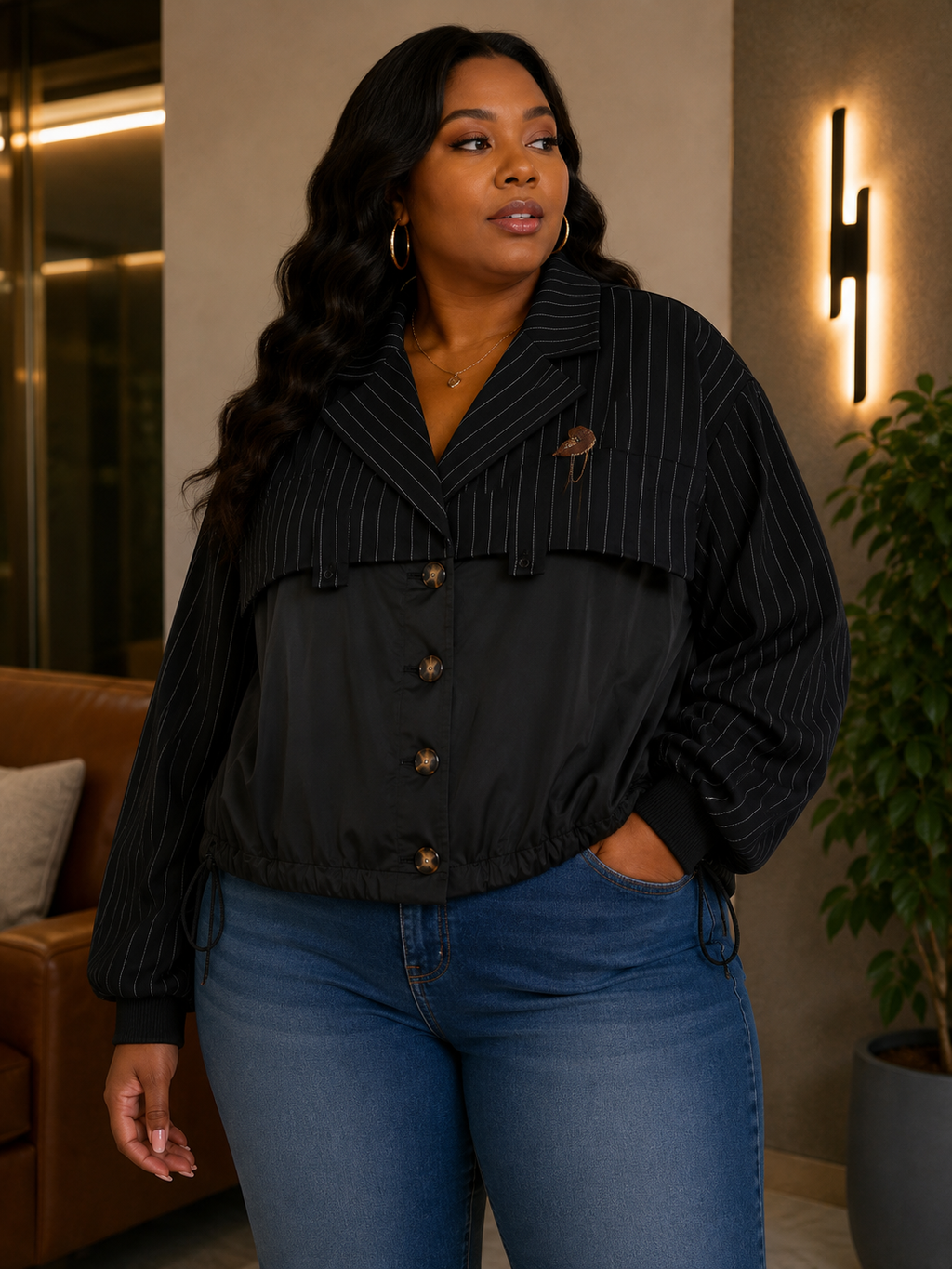 Two-Tone Contrast Mixed-Media Jacket & Blouse Collection