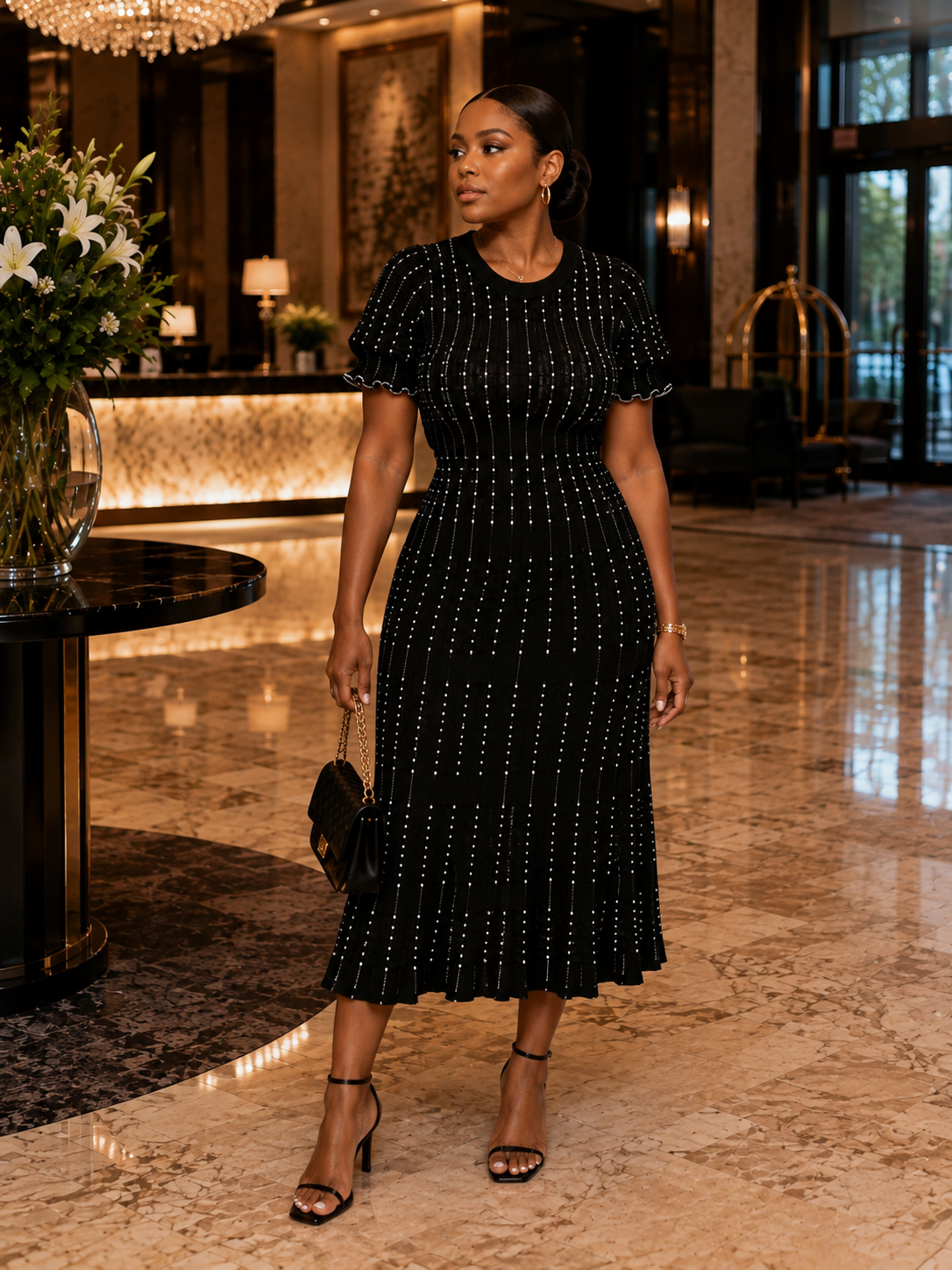 Polka Dot Short-Sleeve Tiered Midi Dress