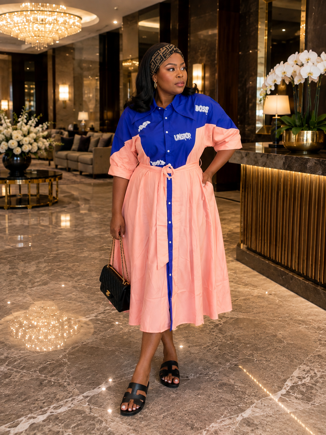 Colorblock Two-Tone Shirt Midi Dress