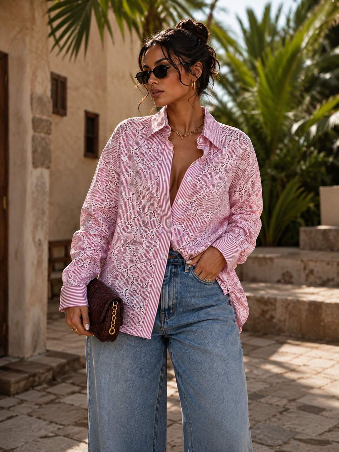 Women's Printed Button-Up Blouse