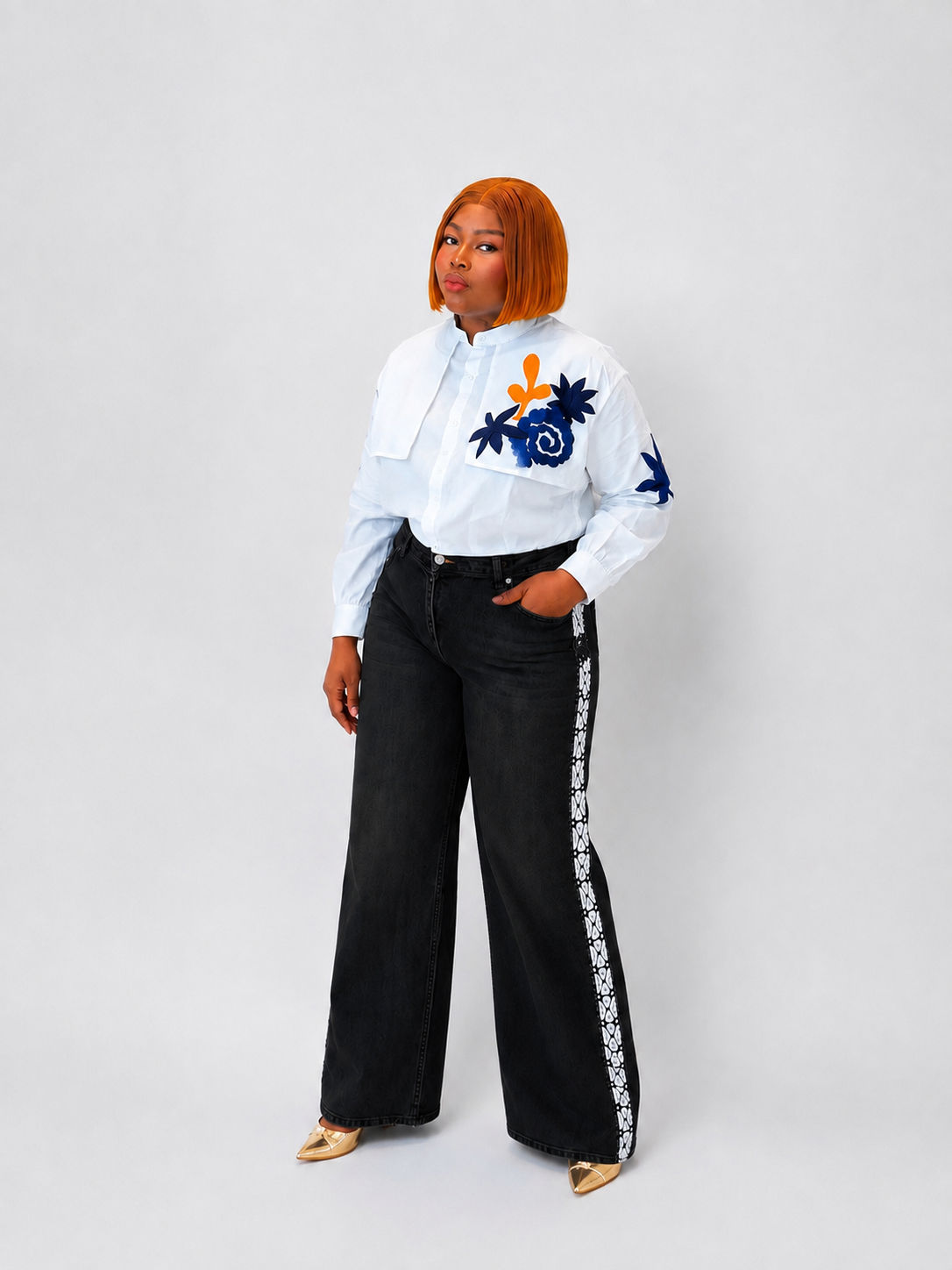 Women's High Waist Wide Leg Side Tape Pants